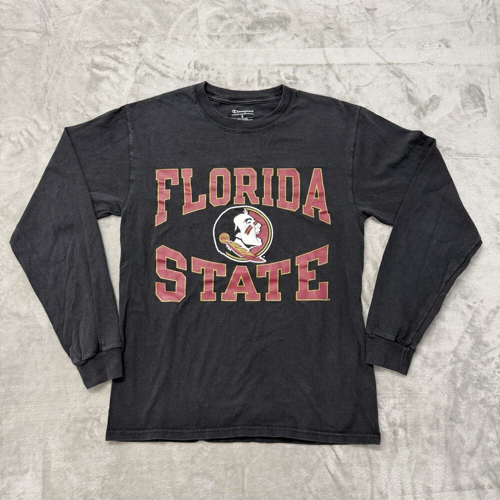 Champion Florida State FSU Seminoles Long Sleeve T-Shirt Black Graphic Sz S